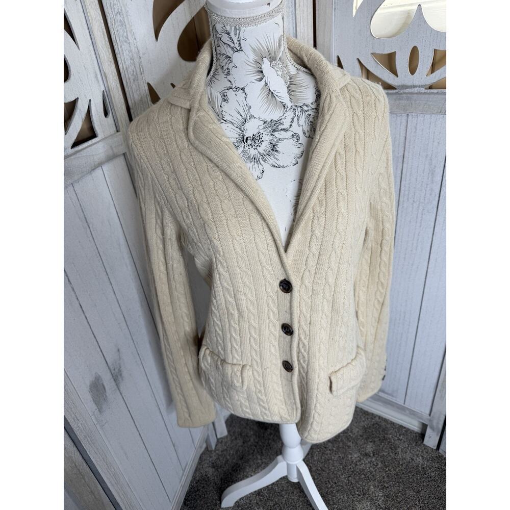 J Crew Sweater Womens Merino Wool Blend Fisherman Cable Knit Cardigan Large